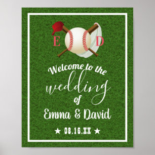Poster Thème de baseball Sports Mariage Vert Herbe Bienve