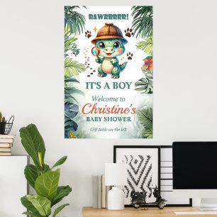 Poster Thème de bébé dinosaure mignon pour la fête prénat