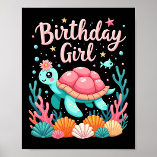 Poster Thème de fête d'anniversaire Tortue de mer Fille d