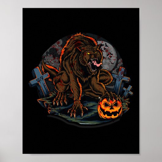 Poster Thème d'Halloween de loup-garou cool (Devant)