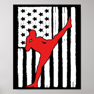 Poster Thème Drapeau Américain Muay Thai Conception Graph
