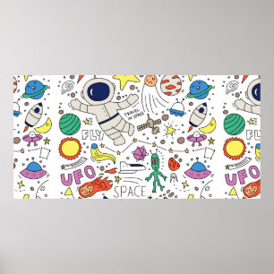 Poster Thème Espace dans l'illustration style doodé