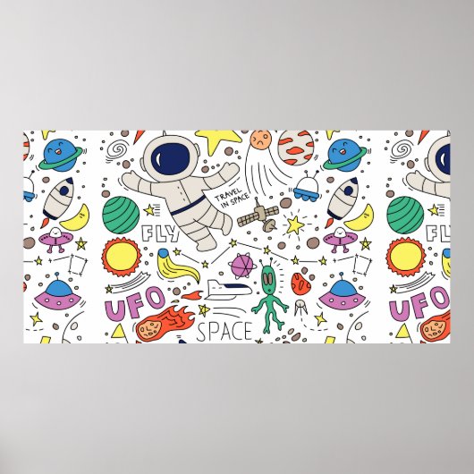 Poster Thème Espace dans l'illustration style doodé (Devant)
