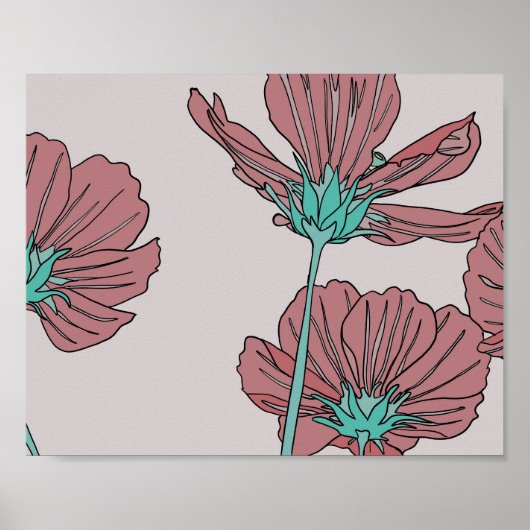Poster Thème floral, motif pavot (Devant)