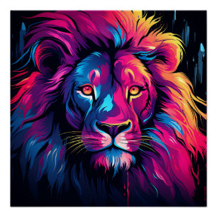 Poster Thème Lion couleur néon