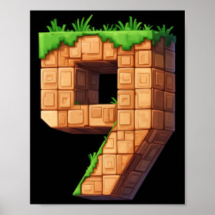 Poster Thème Pixel de 9e anniversaire amusant pour joueur