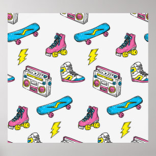 Poster Thème Radio Skateboard Basket vintage