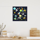 Poster Thème spatial cool - Astronauts & Rocket Ships (Cuisine)