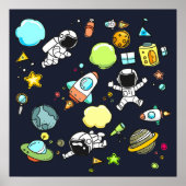 Poster Thème spatial cool - Astronauts & Rocket Ships (Devant)