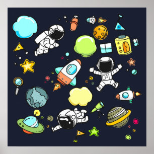 Poster Thème spatial cool - Astronauts & Rocket Ships