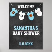 Poster Thème sportif Chalkboard Blue Boy Baby shower (Devant)