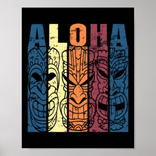 Poster Thème vacances Aloha Hawaii Tiki vintage trois