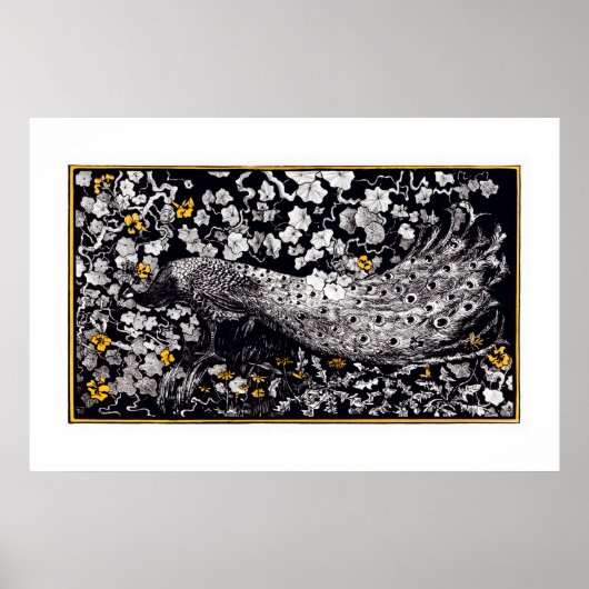 Poster Theo Van Hoytema Retro Peacock Clip Art Noir et (Devant)