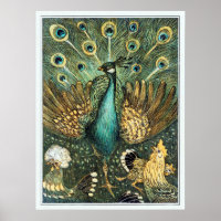 Theo Van Hoytema Vintage Peacock Open Wings Peafow