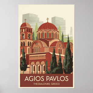 Poster Thessaloniki Agios Pavlos Voyage Art Rétro