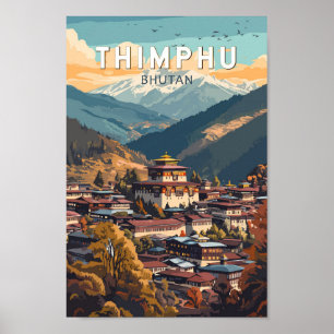 Poster Thimphu Bhoutan Illustration Voyage Art Vintage