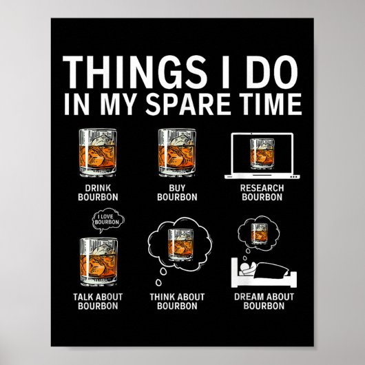 Poster Things I Do In My Spare Time Drink Bourbon Whiskey (Devant)