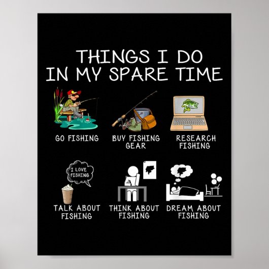 Poster Things I Do In My Spare Time Fishing Rod Funny Fis (Devant)