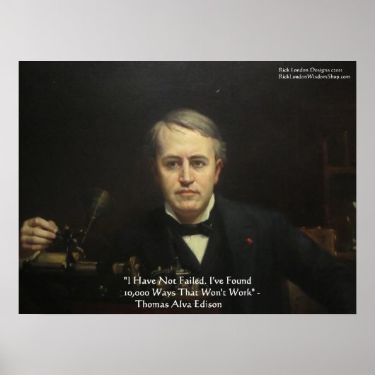 Poster Thomas Edison "10,000 Ways" Citation de la sagesse (Devant)