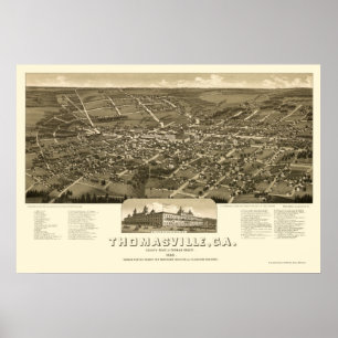 Poster Thomasville, carte panoramique de GA - 1885