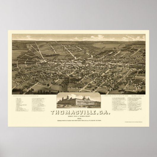 Poster Thomasville, GA Carte panoramique - 1885 (Devant)