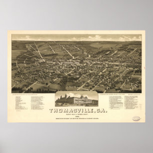 Poster Thomasville Georgia 1885 Antique Carte panoramique