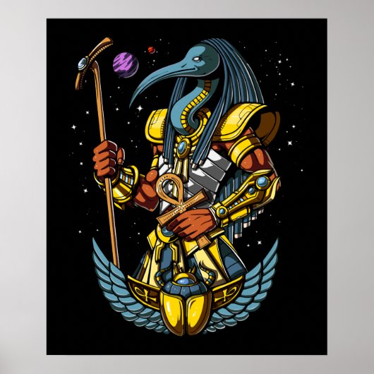 Poster Thoth Egyptian God Ankh Scarab Symbole antique (Devant)