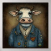 Poster Threads de vache sassy - Vache drôle en costume (Devant)