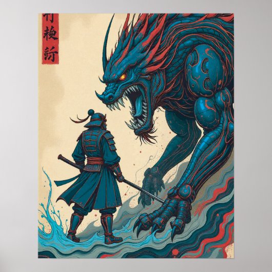 Poster "Threads of War – Cyber Samurai vs Glyph Beast" (Devant)