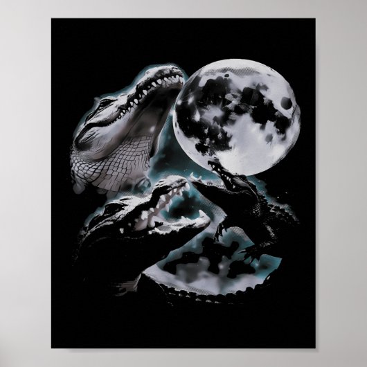 Poster Three Crocodiles Moon Funny 3 Alligator Dead Moon  (Devant)