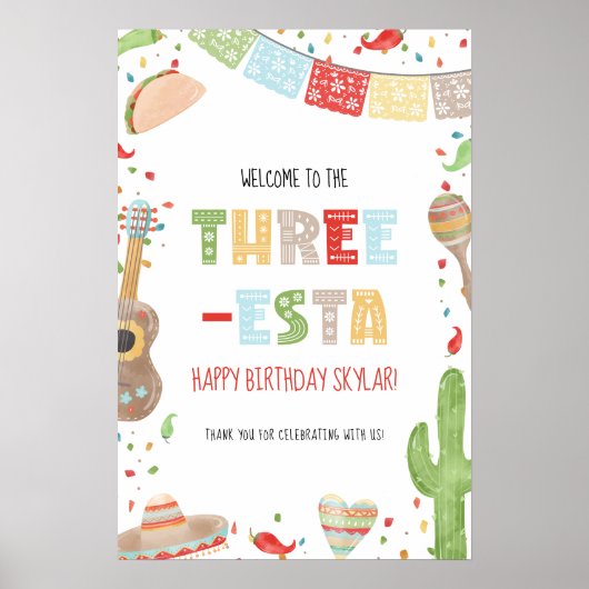 Poster Three-esta 3rd Birthday Party Welcome Sign (Devant)