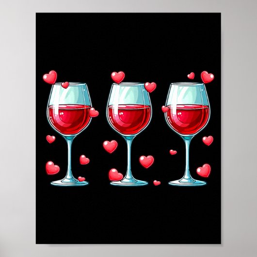 Poster Three Gles Of Wine Valentine's Day Couple Funny Dr (Devant)