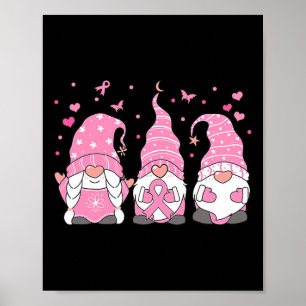 Poster Three Gnome Pink Ribbon Warrior Breast Cancer Awar