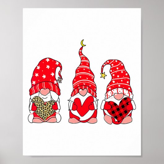 Poster Three Gnomes Holding Heart Leopard Happy Valentine (Devant)