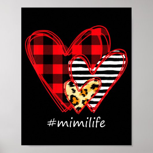 Poster Three Hearts Leopard Buffalo Plaid Mimi Life Valen (Devant)