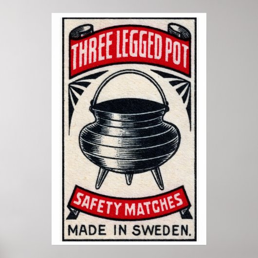 Poster Three-Legged Pot Sweden 1920s-30s Matchbox Label (Devant)