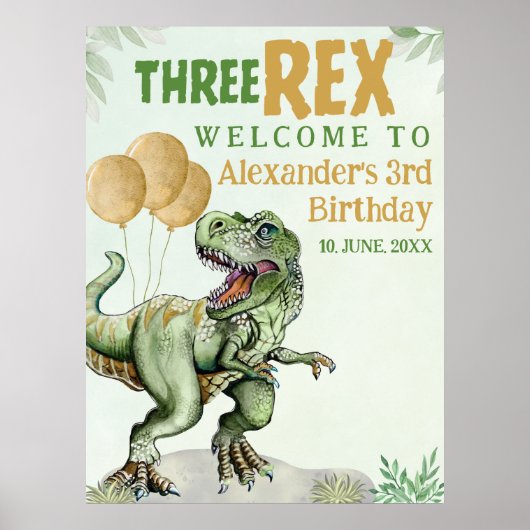 Poster Three Rex - Funny Birthday 3rd Boy Dinosaur (Devant)