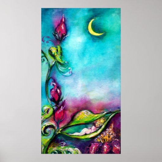 POSTER THUMBELINA DORMIR ENTRE FEUILLES ROSE (Devant)