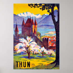 Poster Thun, Château et lac, Suisse