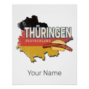 Poster Thuringe Allemagne Rétro Carte de l'Etat Fédéral V