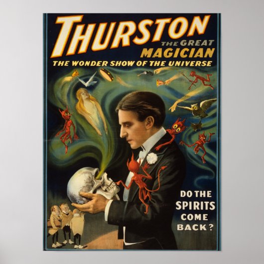 Poster Thurston le grand magicien tenant la magie du crân (Devant)