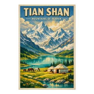 Poster Tian Shan Mountains, China, in a classic retro
