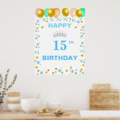 Poster Tiara, Ballons & Gold Confetti 15e anniversaire (Cuisine)