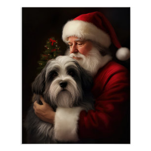 Poster Tibetan Terrier Père Noël Noël Festif