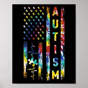 Poster Tie Dye American Flag Sensibilisation sur l'autism