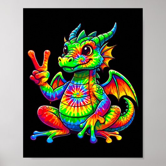 Poster Tie-dye Dragon Peace Sign Hipe (Devant)