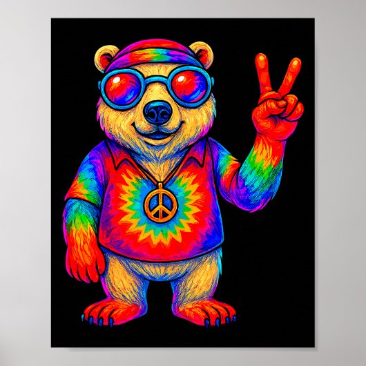 Poster Tie-dye Lar Bear Peace Sign Hip (Devant)