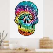 Poster Tie Dye Sugar Skull Dia De Los Muertos (Cuisine)