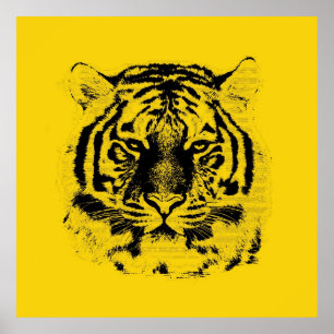 Poster Tiger face vers le haut (noir et jaune)