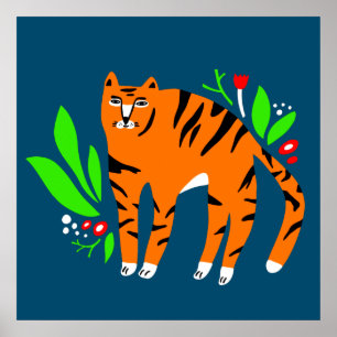 Poster Tiger in flowers